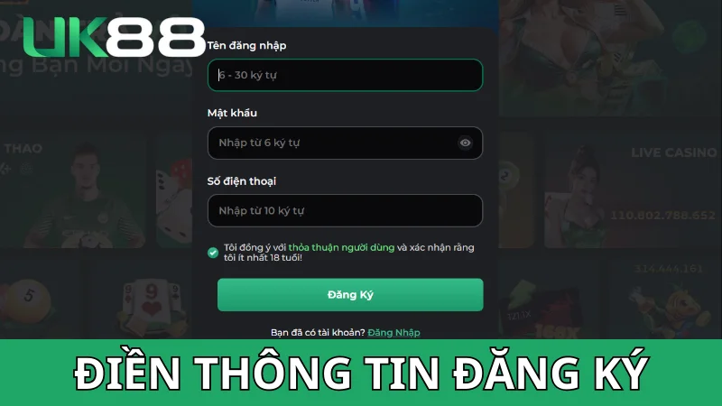 Bước 3: Đặt thông tin tài khoản hội viên UK88 của bạn