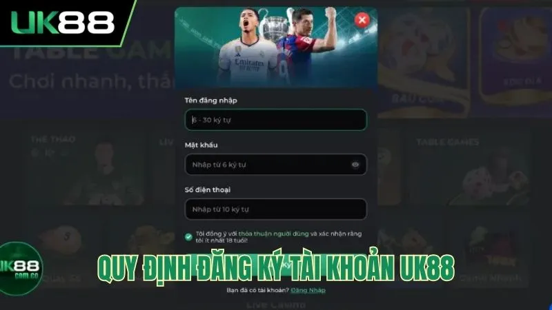 Điều khoản và điều kiện khi đăng ký tài khoản UK88