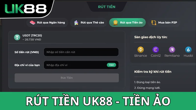 Rút tiền UK88 thông qua tiền điện tử